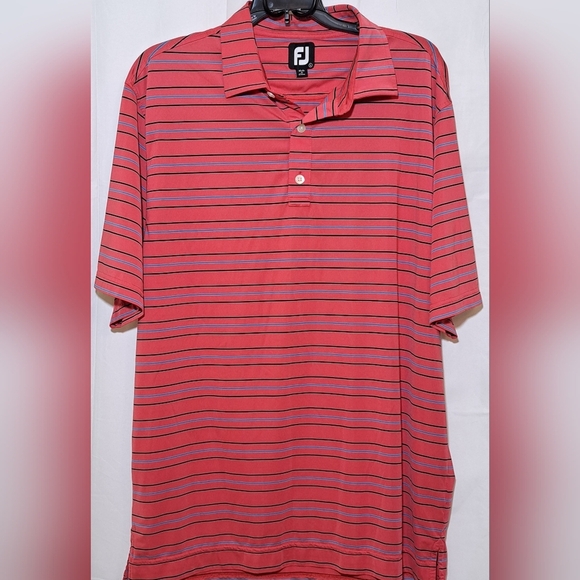 FootJoy Pink and Blue Striped Polo Shirt Size L #1 - Picture 1 of 7